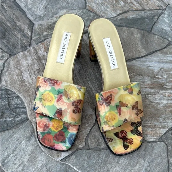 Ann Marino Vitage Holographic Butterfly Rose Open Toe Heeled Sandal - Picture 1 of 5